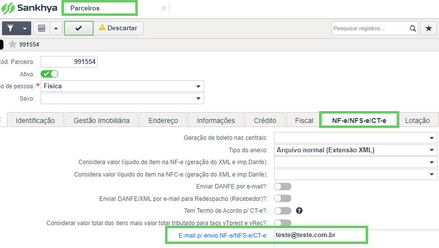 O E-Mail de NF-e . não é um endereço válido. Informe um 1.png
