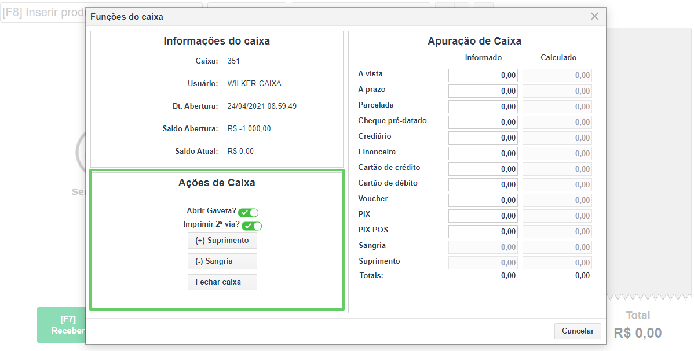 Funções de Caixa - Seção Ações de Caixa.png