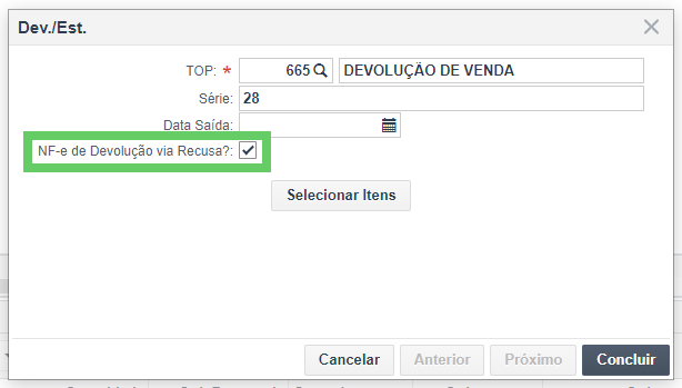 O que fazer quando a devolução de Vendas via recusa não calcula saldo flex 1.png