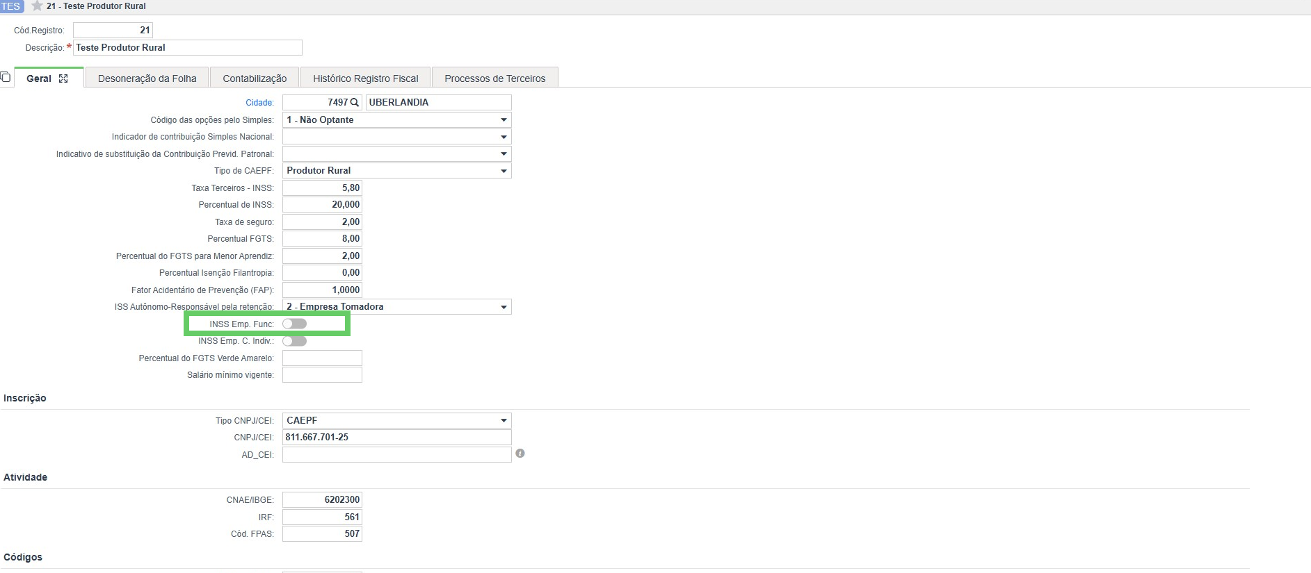 Como configurar a isenção de INSS patronal para o produtor rural 3.png