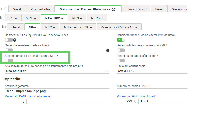 Veja como não enviar o e-mail do destinatário no xml da NF-e.png