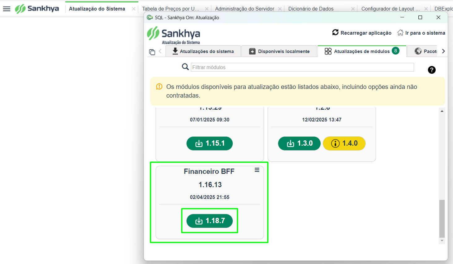 Atualização de módulos