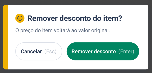 Alerta de confirmação Remover desconto do item?