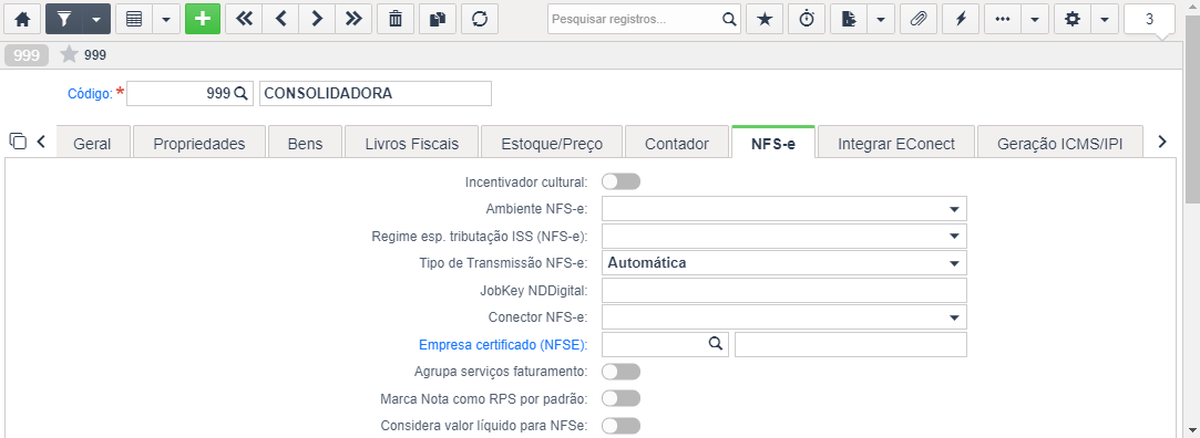 Configurações gerais para NFS-e – Sankhya Gestão de Negócios