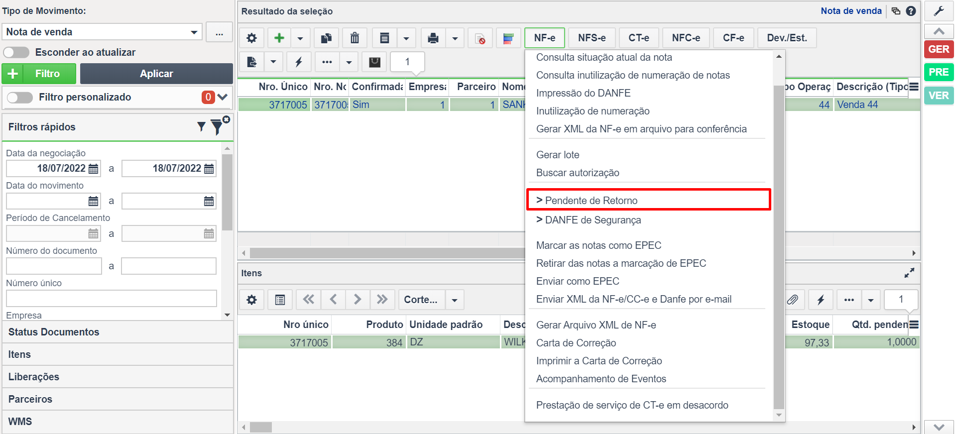 Nota Fiscal Eletrônica – Sankhya Gestão de Negócios